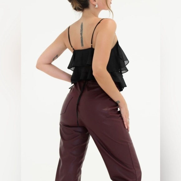 NWT Sheer Sparkly Black Ruffle Layered Open Back Tank Whimsigoth y2k tank top - Picture 3 of 6